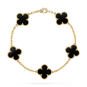 IMPORTADA - Pulseira 5 Motivos Ônix Ouro 18K 750
