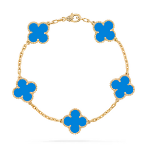 IMPORTADA - Pulseira 5 Motivos Turquesa Ouro 18K 750