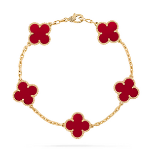 IMPORTADA - Pulseira 5 Motivos Cornalina Ouro 18K 750
