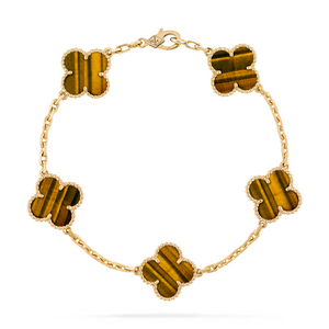IMPORTED - Bracelet with 5 Tiger Eye Motifs 18K Gold 750