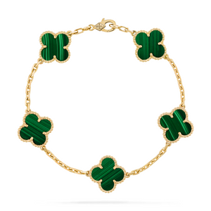 IMPORTED - Bracelet with 5 Malachite Motifs 18K Gold 750